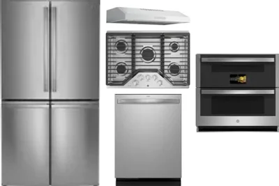 5 Piece Package Includes Refrigerator, Cooktop, Wall Oven, Hood And Dishwasher